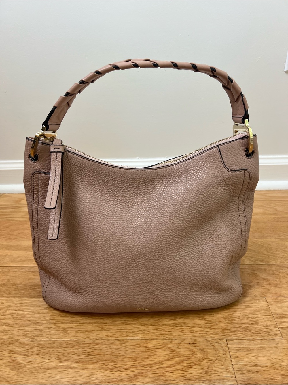 Authentic Furla Rialto Pebbled Leather Hobo Bag - Woven Handle in Powder Pink